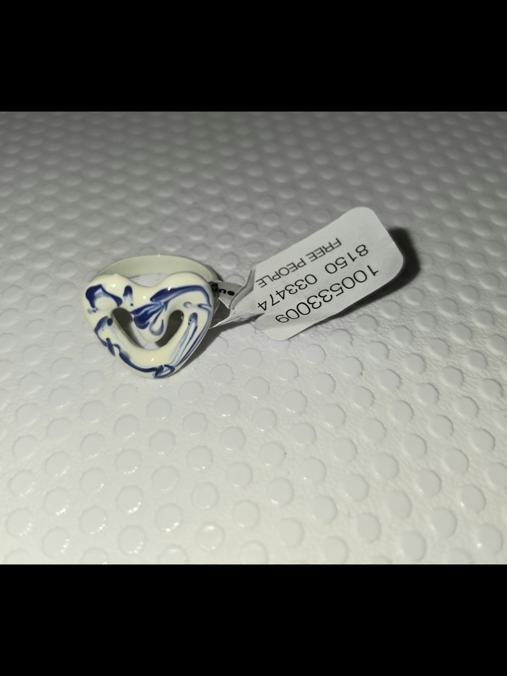 Free People White Ring with Blue Swirl Heart Accent